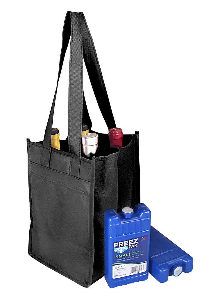 4 Bottle Wine Tote padded bottom & Ice pack holder (4 Bag