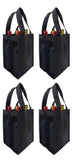 CYMA Reusable Wine Totes - Reusable 4 Bottle Totes Mesh Side Panels- 4 Bag Set- Black