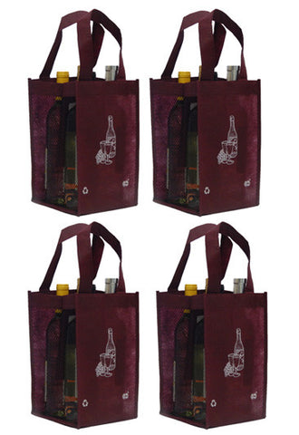 4 Bottle Tote Tall, Printed, Mesh Side Panels [4 Bag Set]