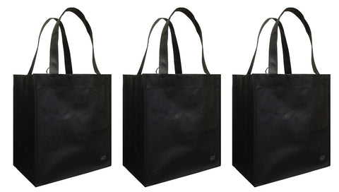CYMA Reusable Tote Bags - Reusable Grocery Totes, Solid Color- 3 Bag Set- Black
