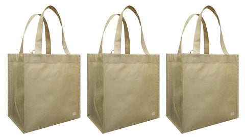 CYMA Reusable Tote Bags - Reusable Grocery Totes, Solid Color- 3 Bag Set- Latte