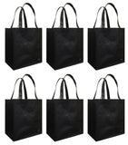 CYMA Reusable Tote Bags - Reusable Grocery Totes, Solid Color- 6 Bag Set- Black