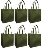 CYMA Reusable Tote Bags - Reusable Grocery Totes, Solid Color- 6 Bag Set- Olive