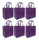 CYMA Reusable Tote Bags - Reusable Grocery Totes, Solid Color- 6 Bag Set- Purple