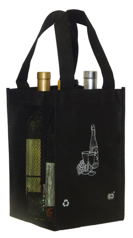 4 Bottle Tote Tall, Printed, Mesh Side Panels [4 Bag Set]