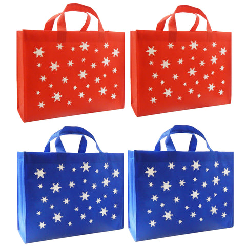 CYMA Reusable Gift Bags, Large, Red & Royal Blue, Snowflake, 4 Pack