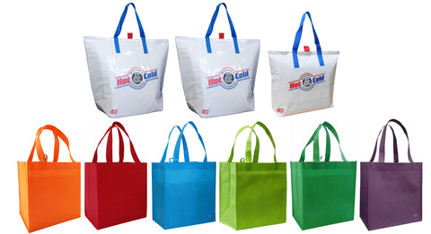 CYMA 3 Insulated Tote Bags, White + 6 Bright Reusable Grocery Totes Bag Set