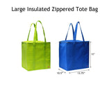 CYMA Large Insulated Zippered Tote Bag measurments- Lime Green and Royal Blue