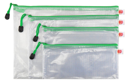 CYMA Organization Storage Pouch - PVC Zippered Envelope Organization Storage Pouch Bags- 4 Bag Set- Green