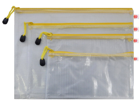 CYMA Organization Storage Pouch - PVC Zippered Envelope Organization Storage Pouch Bags- 4 Bag Set- Yellow