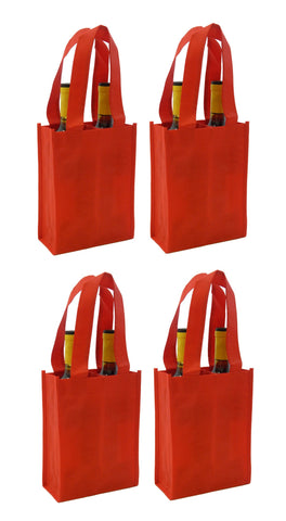 CYMA Reusable Wine Totes - Reusable 2 Bottle Totes Non-Printed- 4 Bag Set- Red
