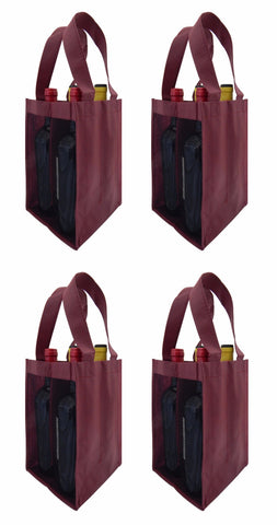 CYMA Reusable Wine Totes - Reusable 4 Bottle Totes Mesh Side Panels- 4 Bag Set- Burgundy