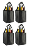 CYMA Reusable Wine Totes - Reusable 4 Bottle Totes Non-Printed- 4 Bag Set- Black