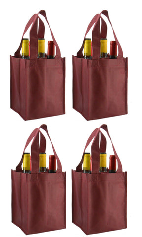 CYMA Reusable Wine Totes - Reusable 4 Bottle Totes Non-Printed- 4 Bag Set- Burgundy