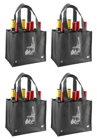 CYMA Reusable Wine Totes - Reusable 6 Bottle Totes- 4 Bag Set