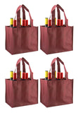 CYMA Reusable Wine Totes - Reusable 6 Bottle Totes Non-Printed- 4 Bag Set- Burgundy