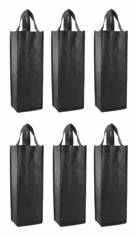CYMA Reusable Wine Totes - Reusable Gift Bag, Single Bottle Tote- 6 Bag Set- Black